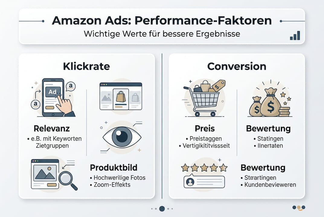 Grafik: Die wichtigsten Erfolgsfaktoren für Amazon Ads auf einen Blick