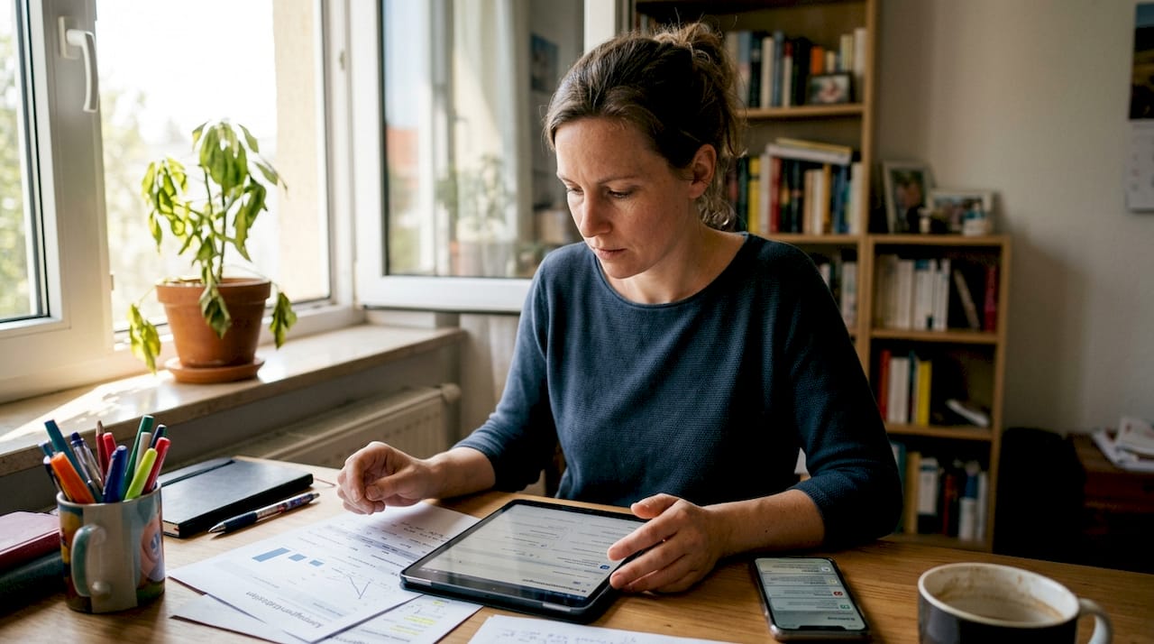 Eine Frau betreut von zu Hause aus ihre Amazon-PPC-Kampagnen.