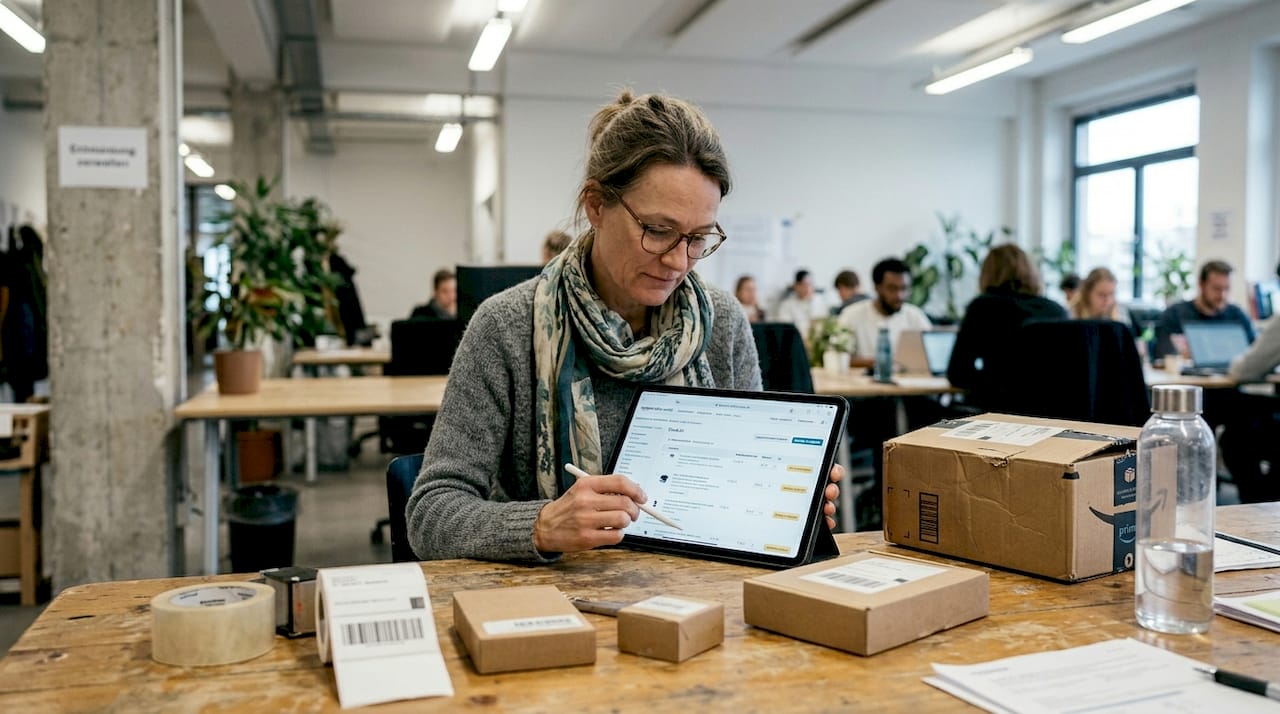 Unternehmer, der eigenverantwortlich einen Amazon-Verkäufer-Account betreut