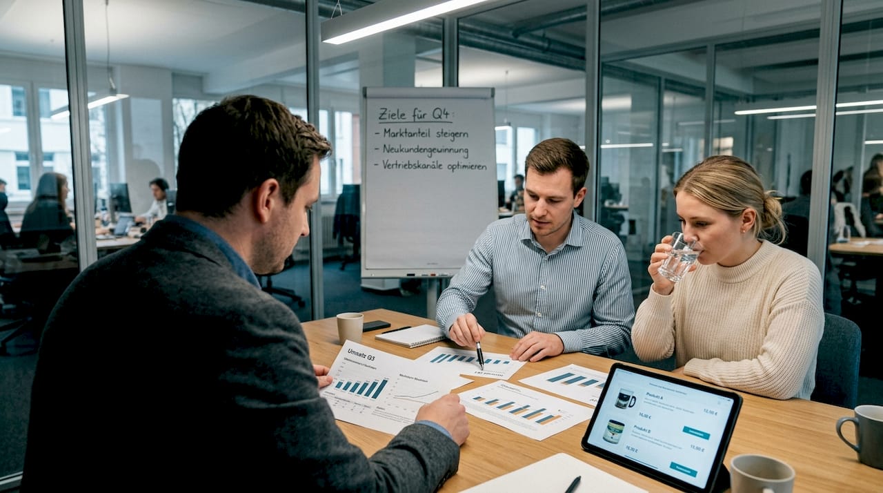 Das Team tauscht sich über die optimale Ansprache der Zielgruppen für Küchengeräte aus.