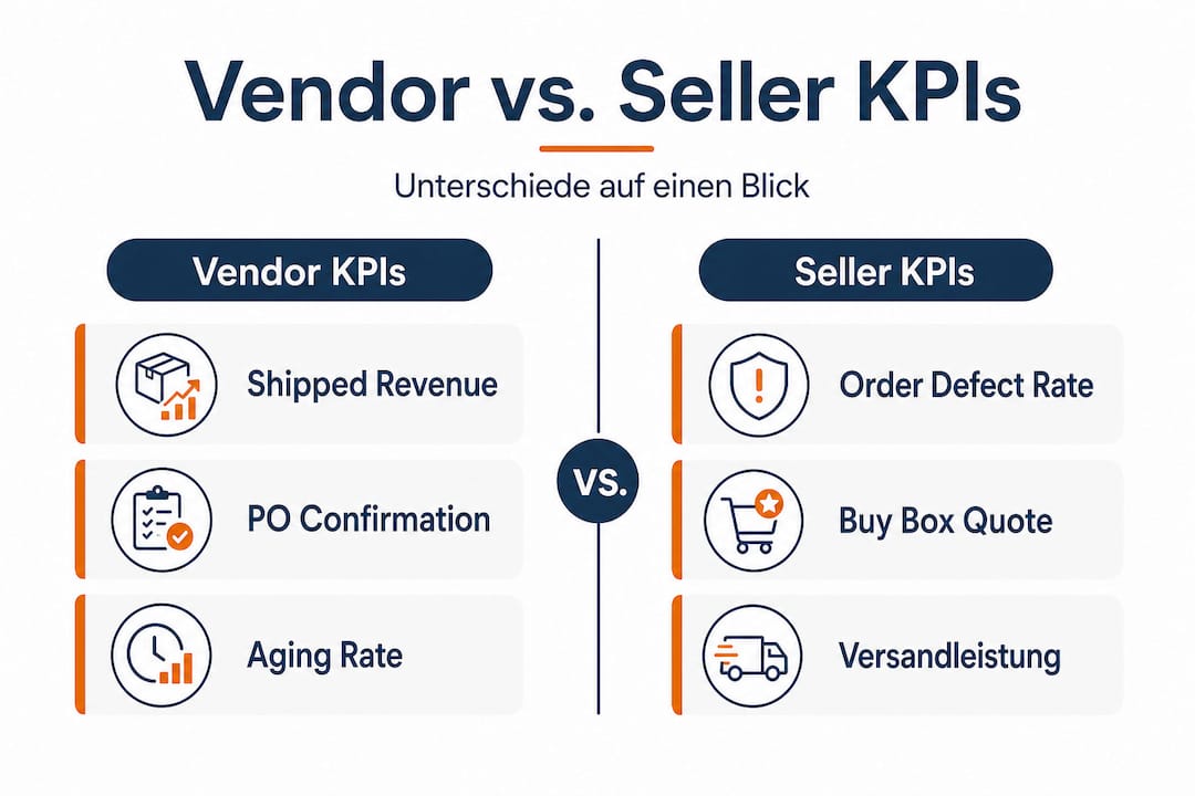 Infografik: Gegenüberstellung der wichtigsten Kennzahlen für Vendoren und Seller