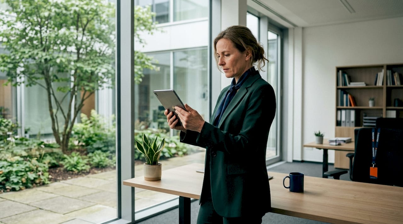 Mit dem Smartphone in der Hand wird das Produktfoto genau betrachtet.