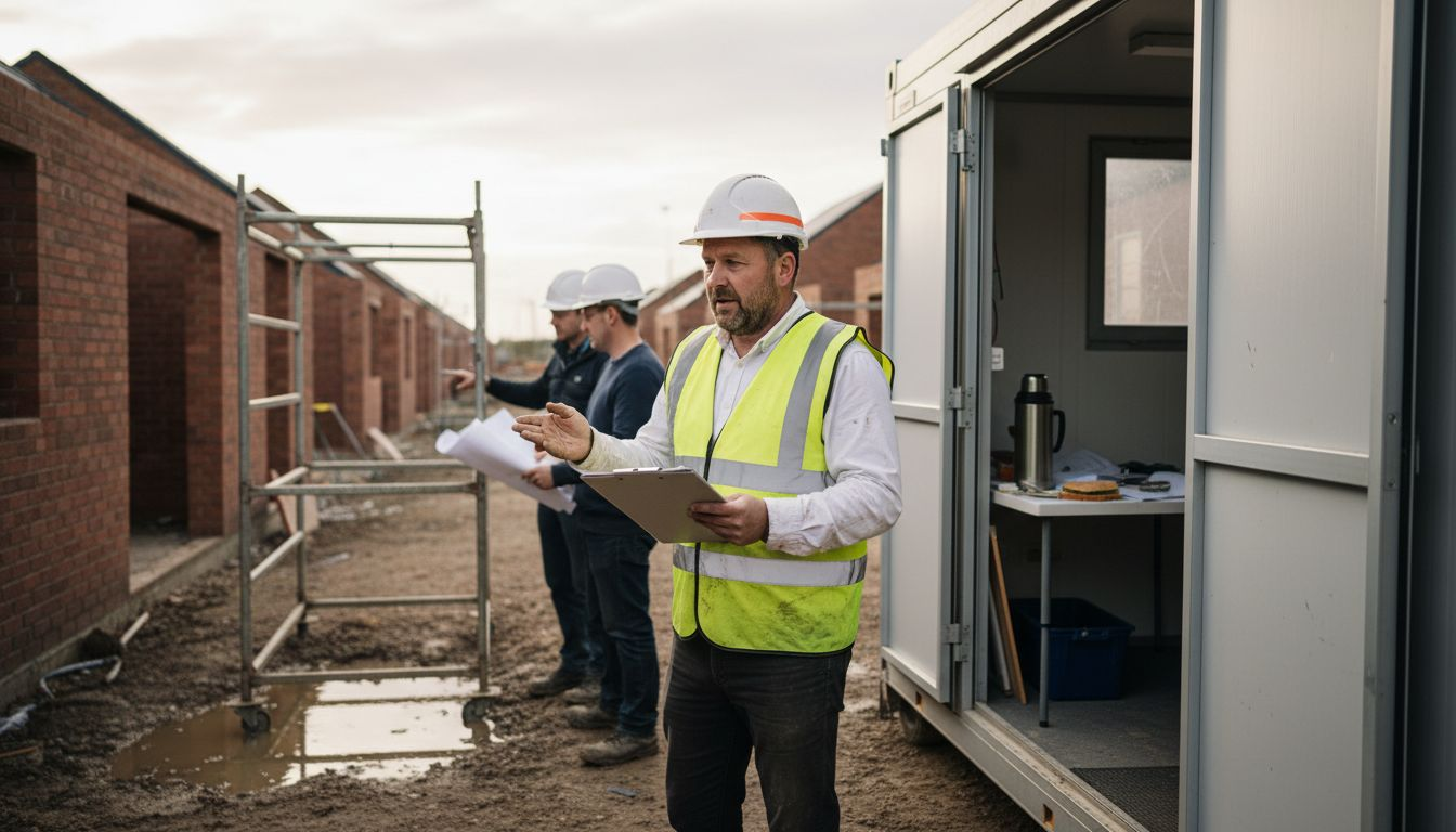 Site manager leads construction workflow discussion