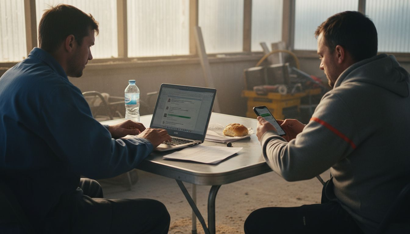 Workers using different tools, not communicating