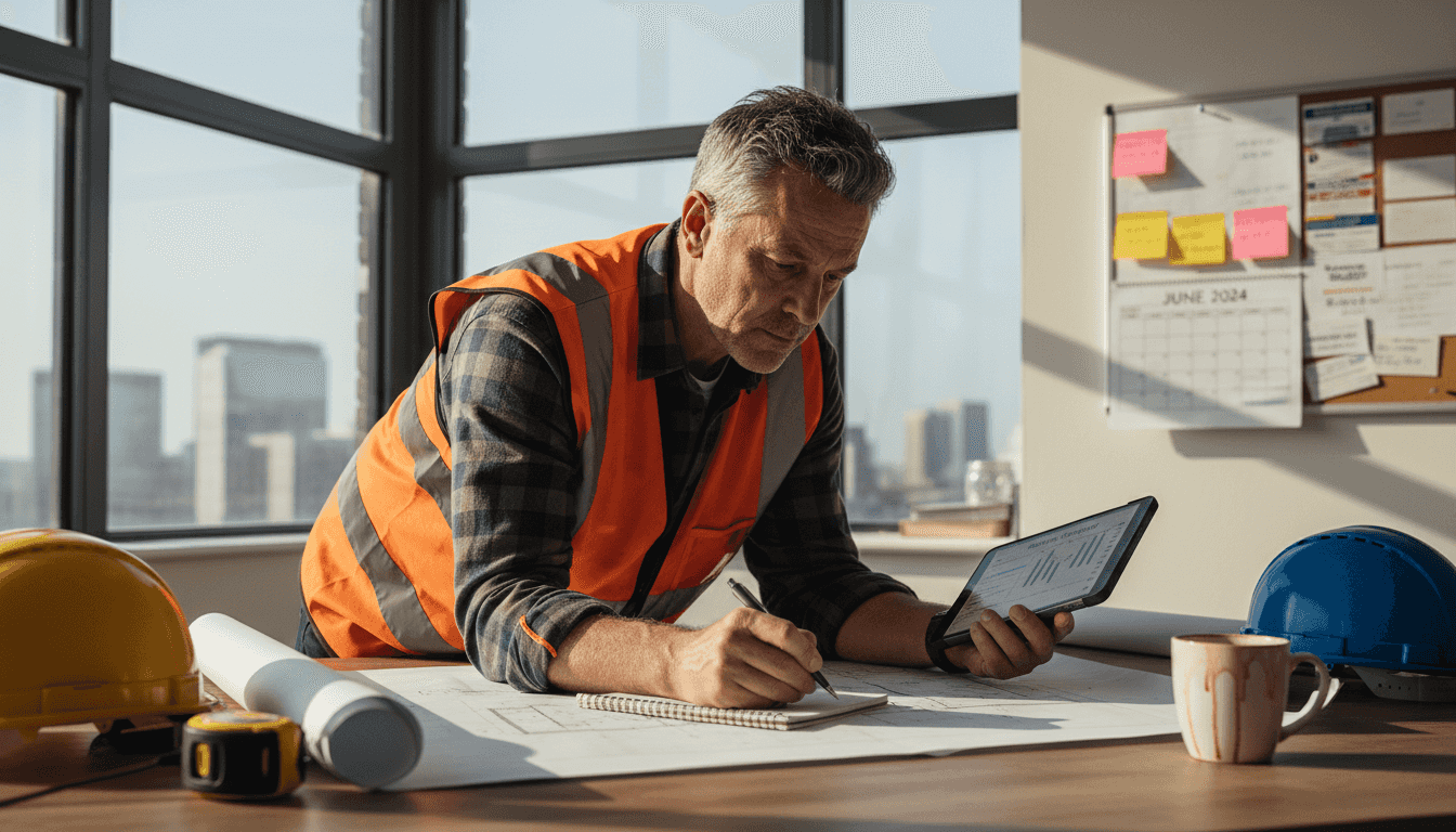 Site manager planning construction project