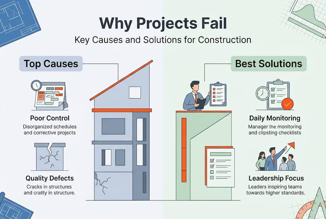 Infographic on causes and solutions in construction