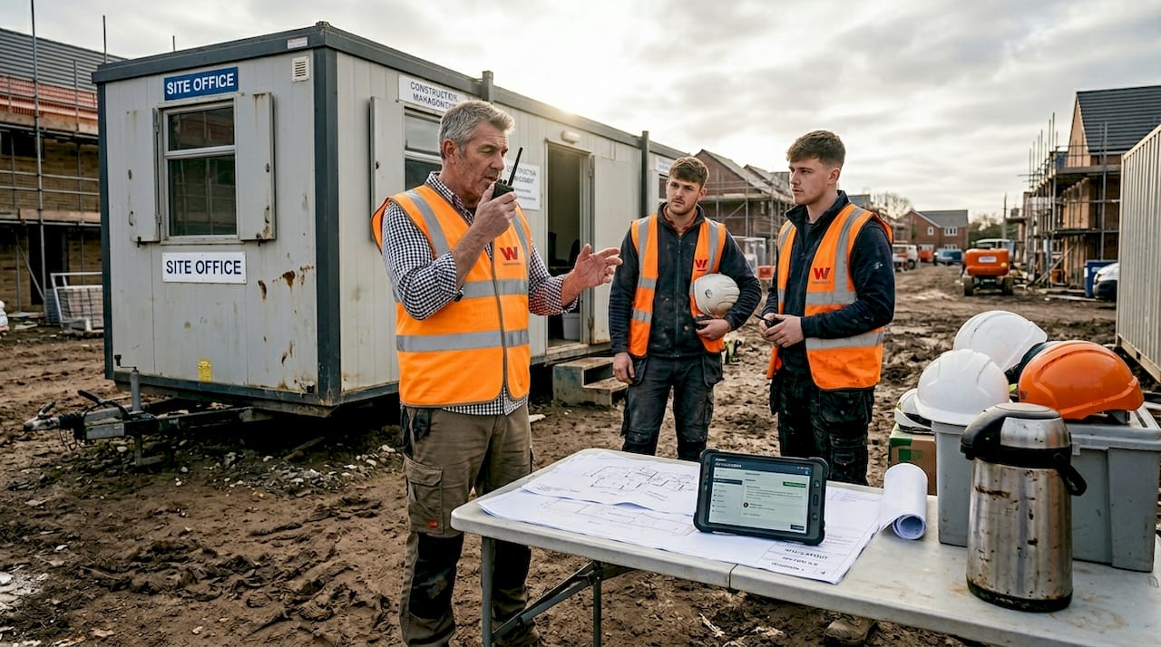 Foreman coordinating construction team onsite