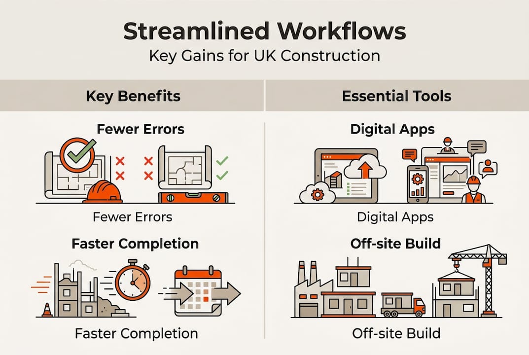 Infographic with streamlined construction workflow benefits