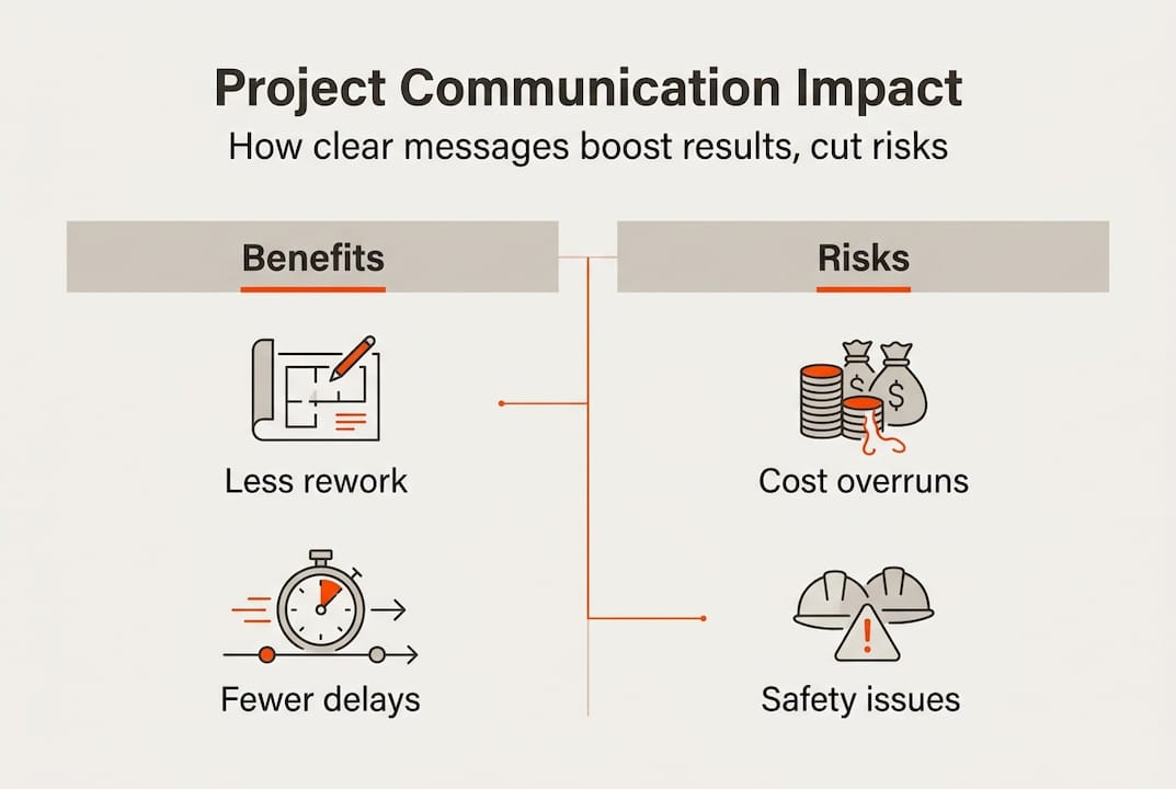 Infographic project communication benefits and risks