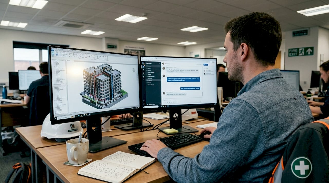 BIM coordinator reviewing digital building model