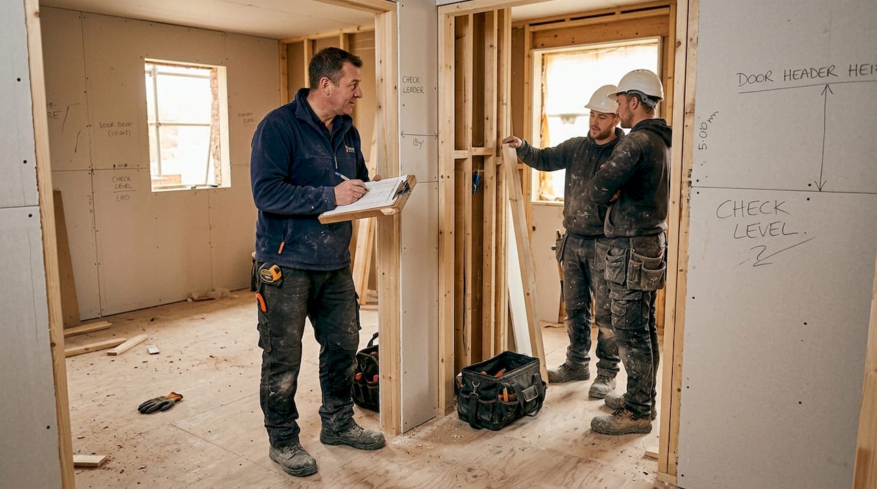 Site manager observing detailed team task handoff