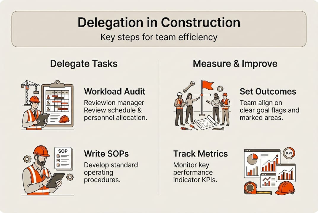 Infographic summarising construction task delegation steps