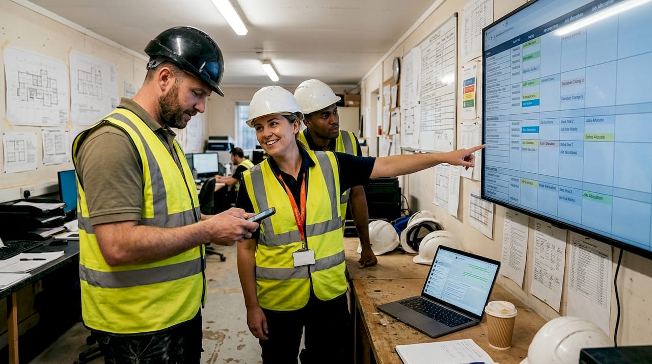 Site workers using digital communication tools