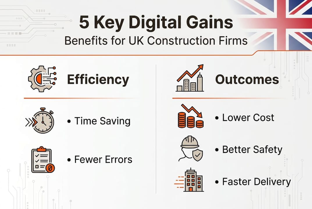 Infographic showing digital gains for UK construction