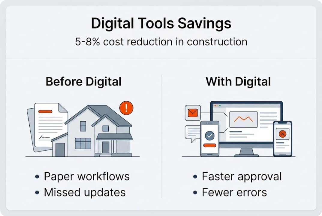 Infographic on construction savings with digital tools