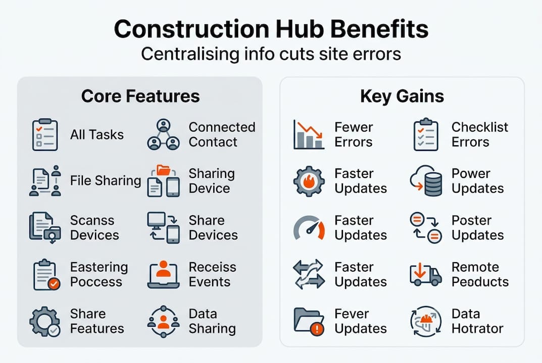 Infographic showing construction hub benefits and features
