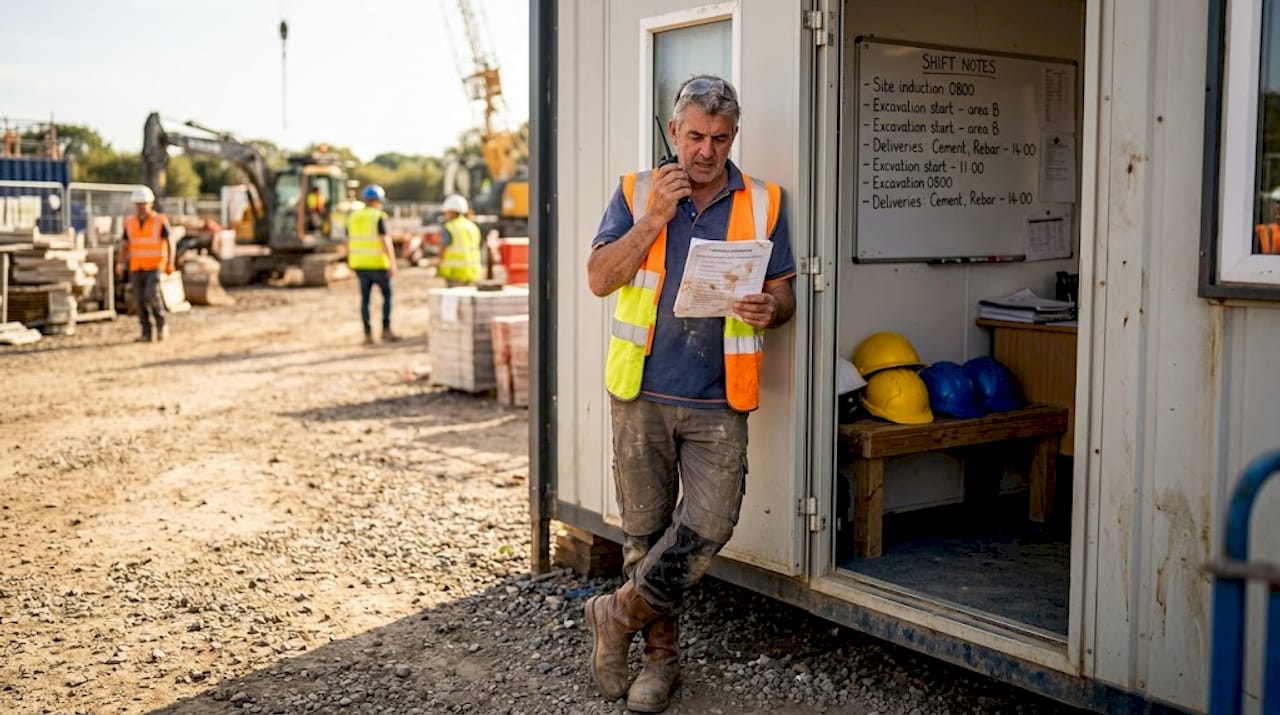 Construction manager reviewing protocol checklist