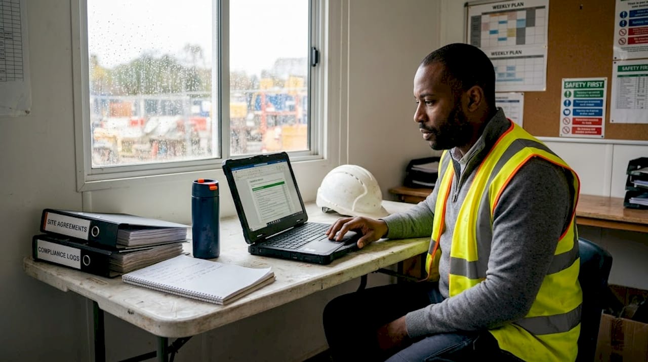 Project manager reviewing digital files for security