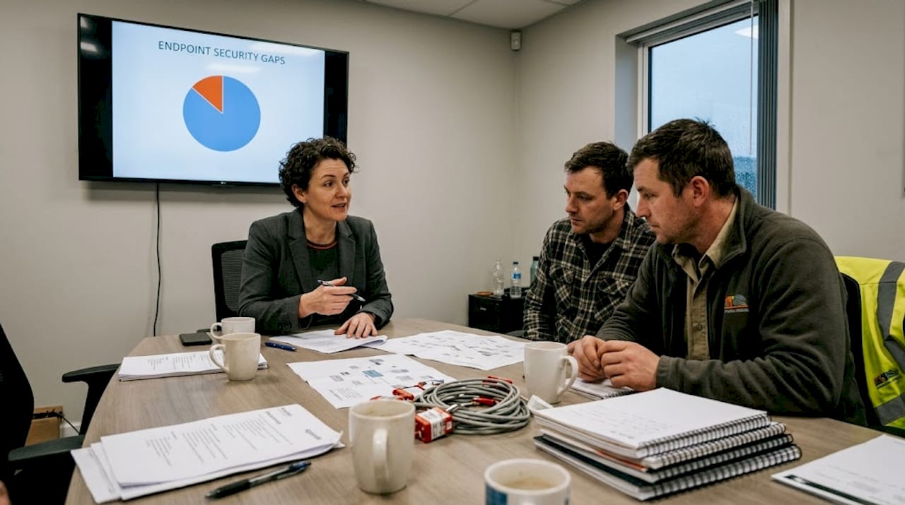 IT and site team discussing security gaps meeting