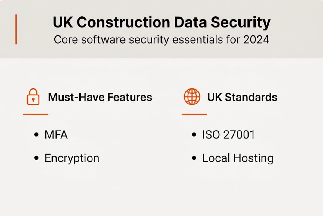 Infographic with core UK construction software security features