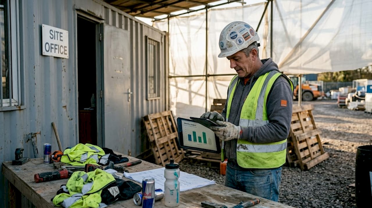 Foreman checks productivity data on tablet