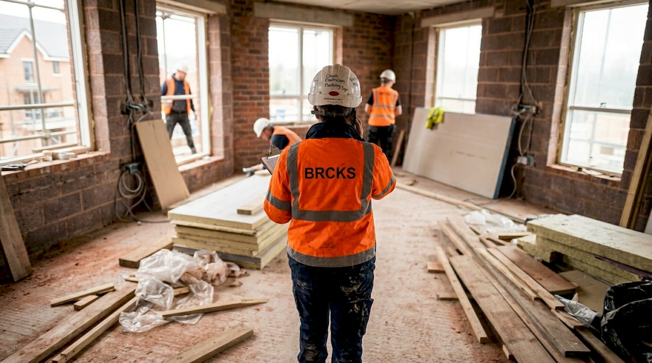 Supervisor checks tasks on residential construction site