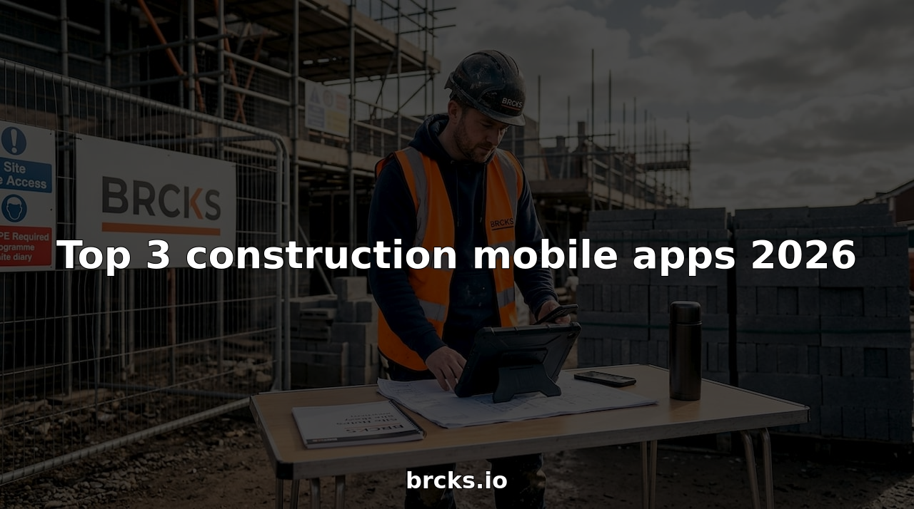Construction manager checks mobile app at busy jobsite
