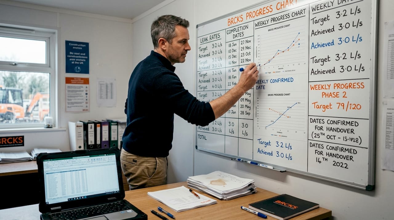 Supervisor updating plumbing performance chart