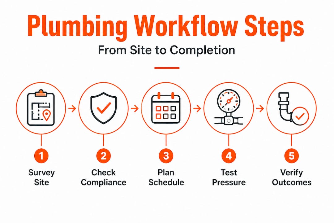 Infographic plumbing workflow process steps