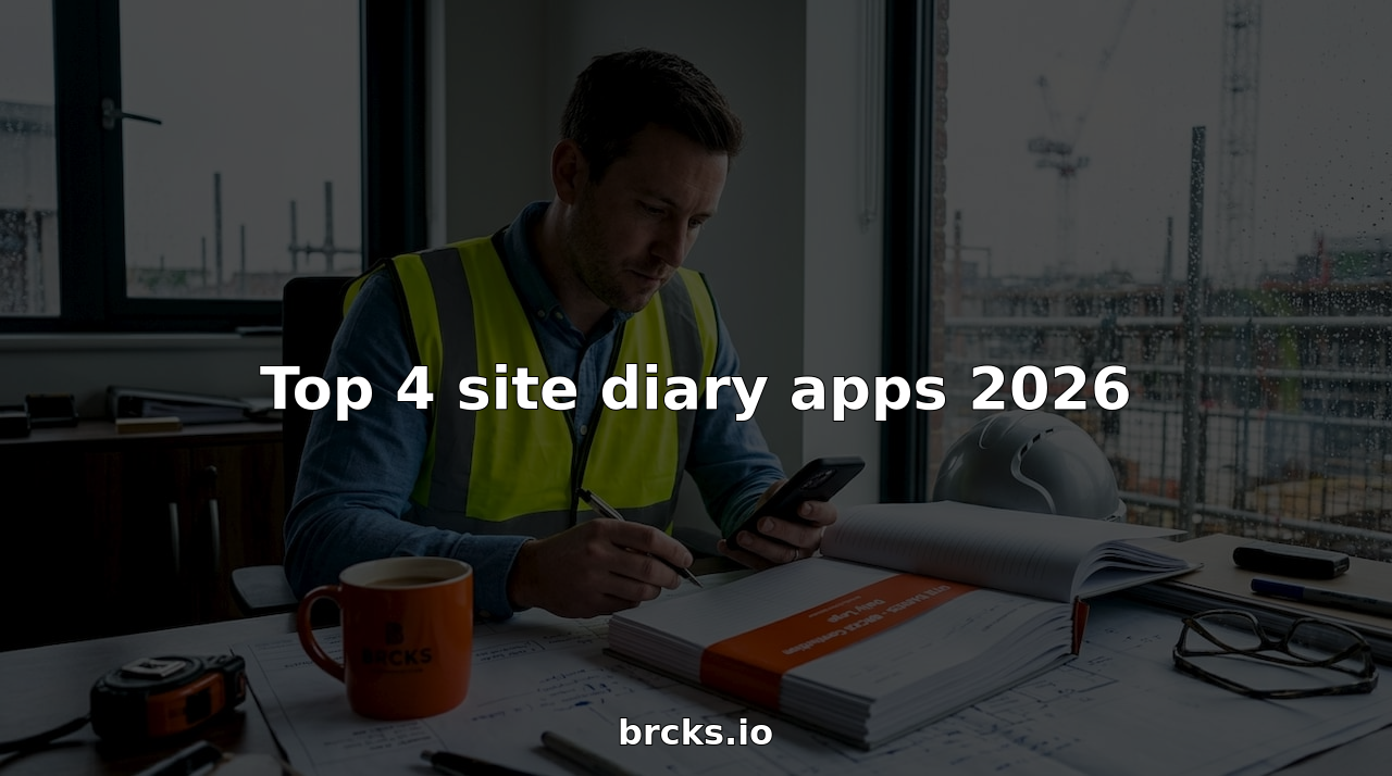 Construction manager using site diary app in project office