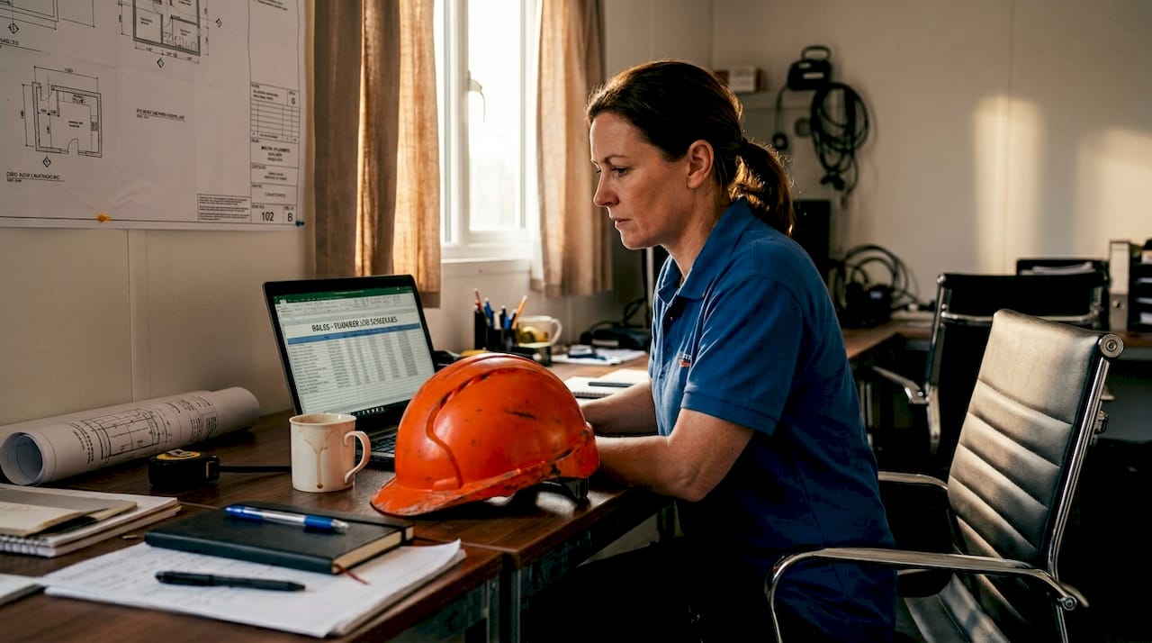 Site manager reviewing plumber scheduling platform