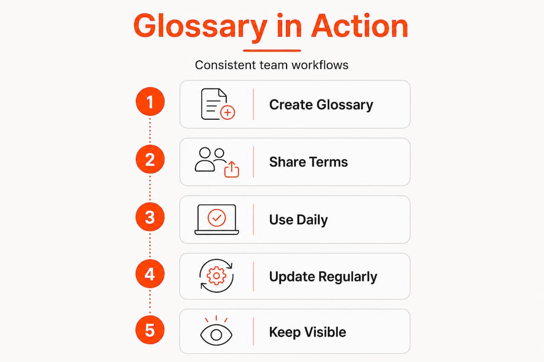 Vertical flow infographic on glossary workflow steps
