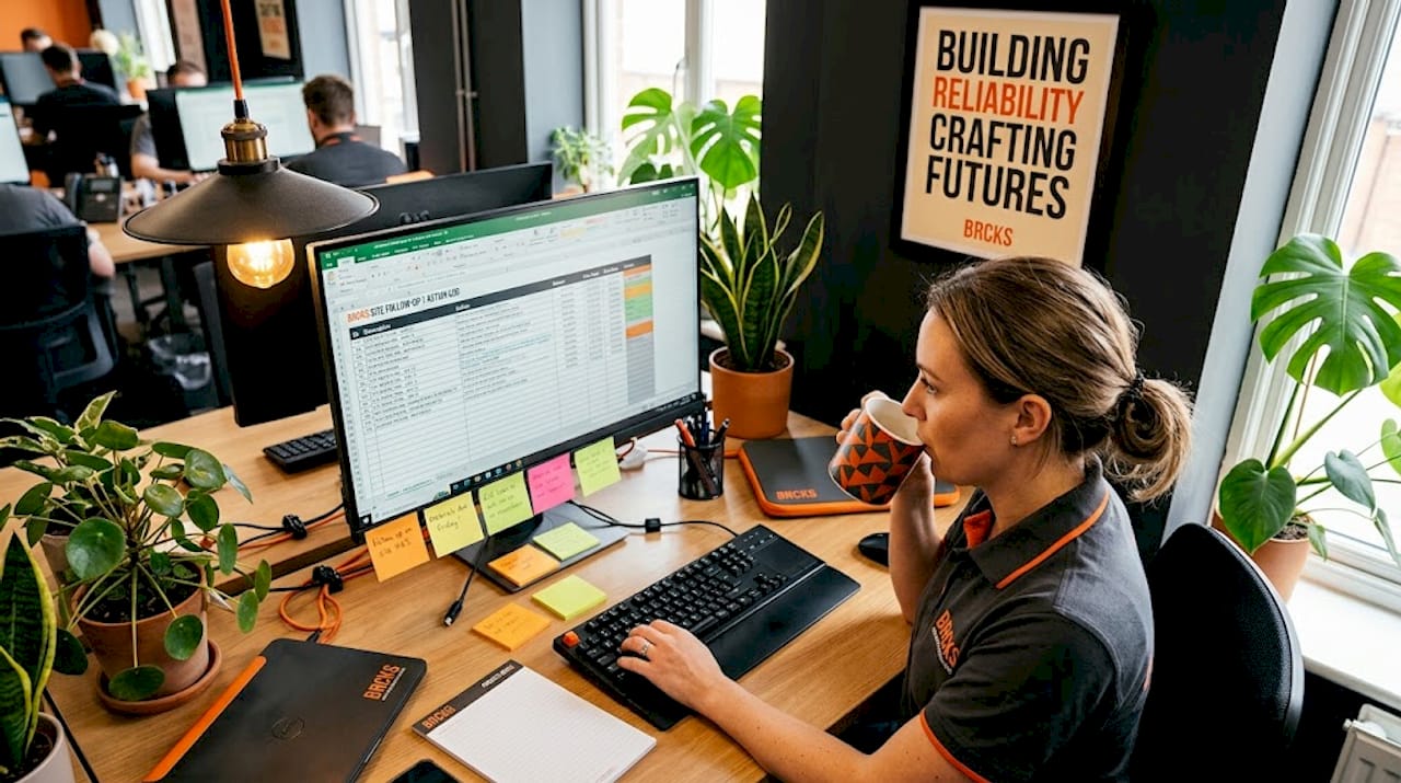 Coordinator updating action log on office computer