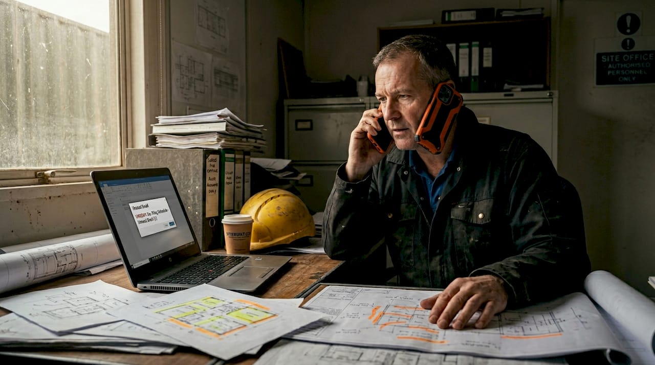 Project manager handling construction communications