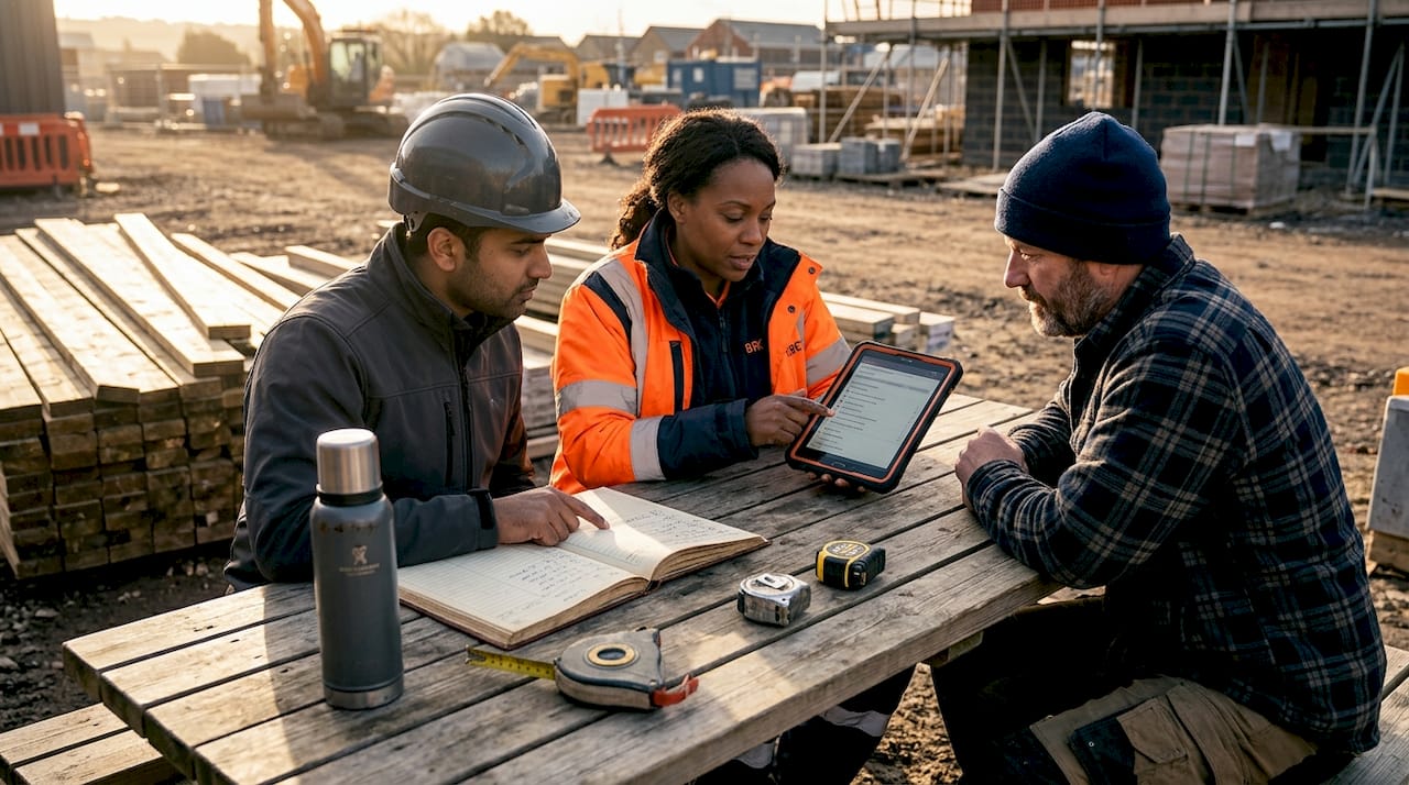 Construction team using digital workflow tools