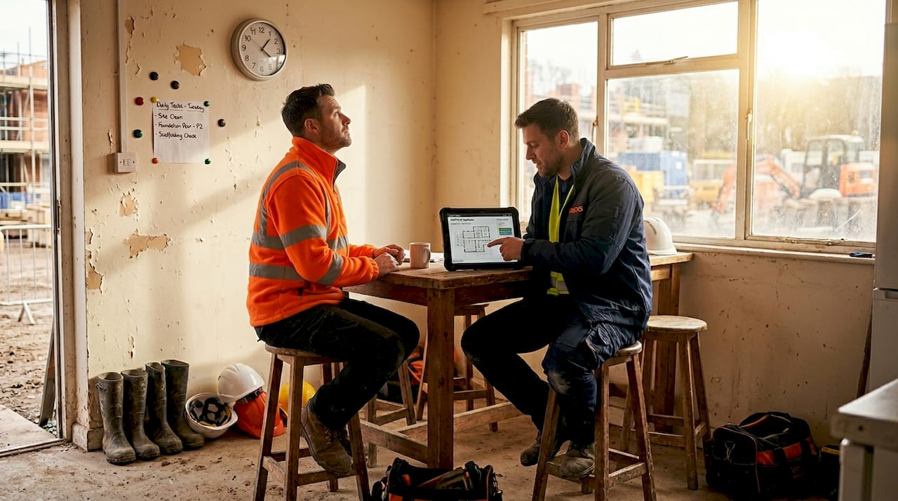 Site supervisors collaborating with digital tools