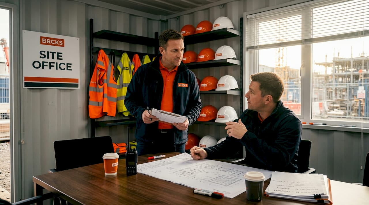 Site manager and supervisor coordinating at desk