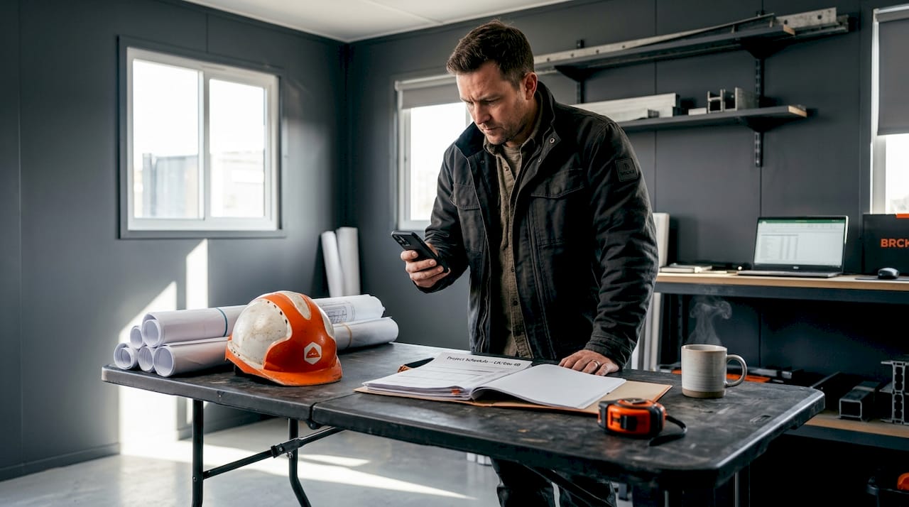 Project manager tracking action items on phone