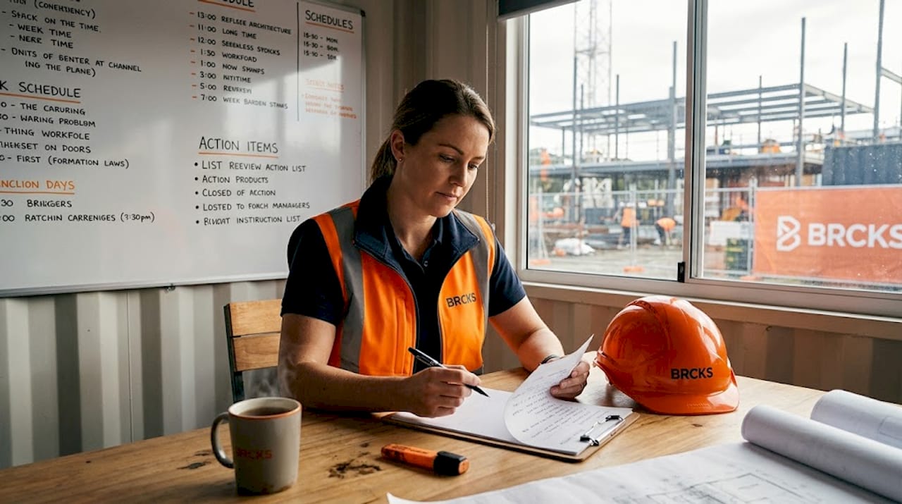 Site manager reviewing construction action items