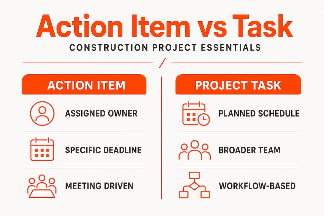 Infographic comparing action items and project tasks