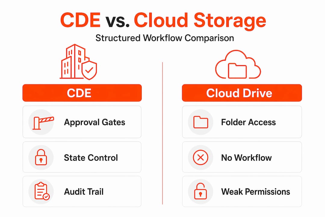 Infographic comparing CDE and cloud drive features