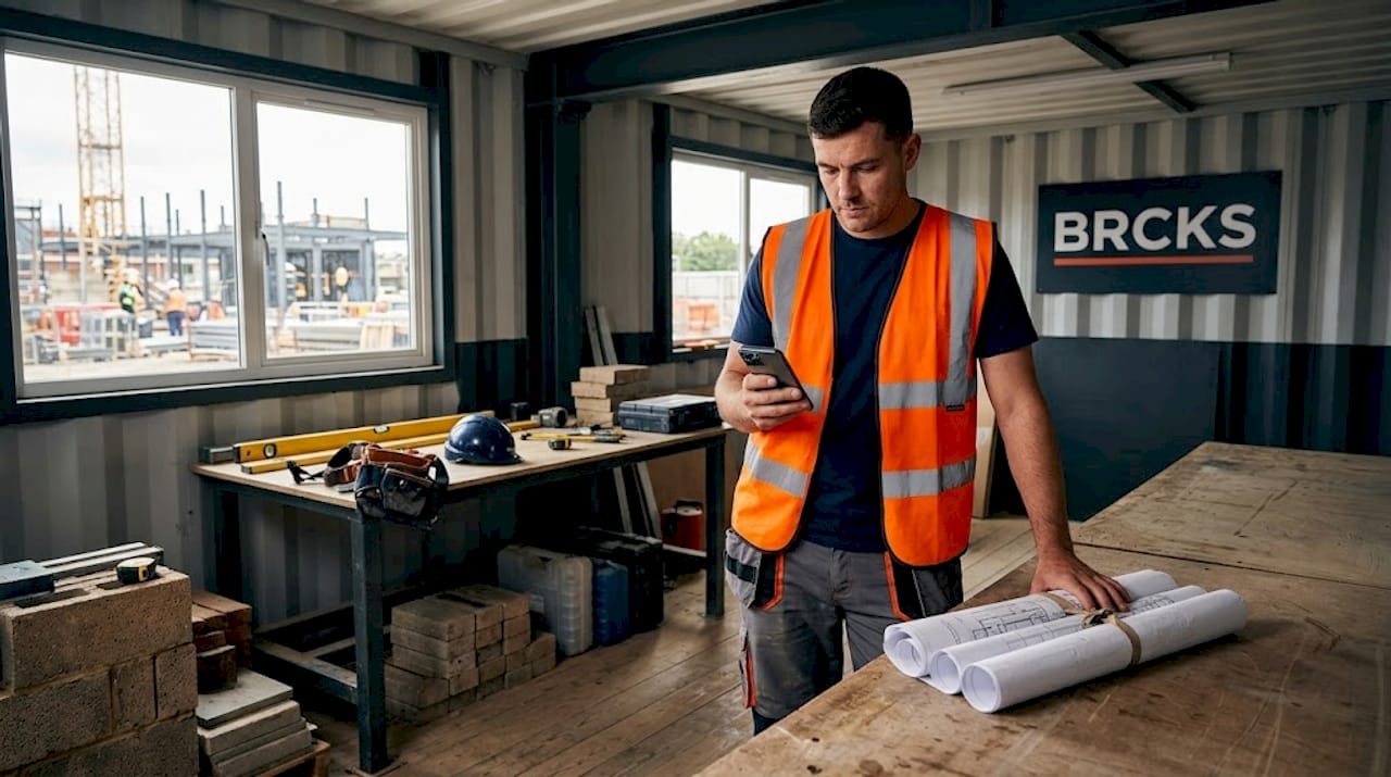 UK builder checking construction app onsite