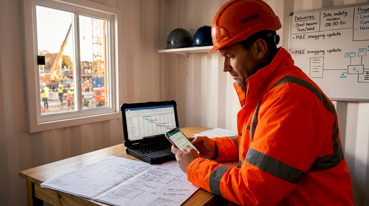 Construction manager using WhatsApp on site