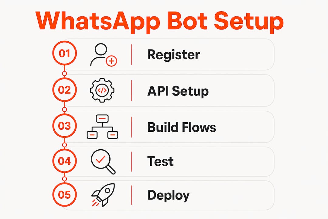 Infographic illustrating WhatsApp bot setup steps