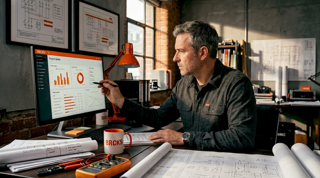 Electrical project manager reviewing workflow updates