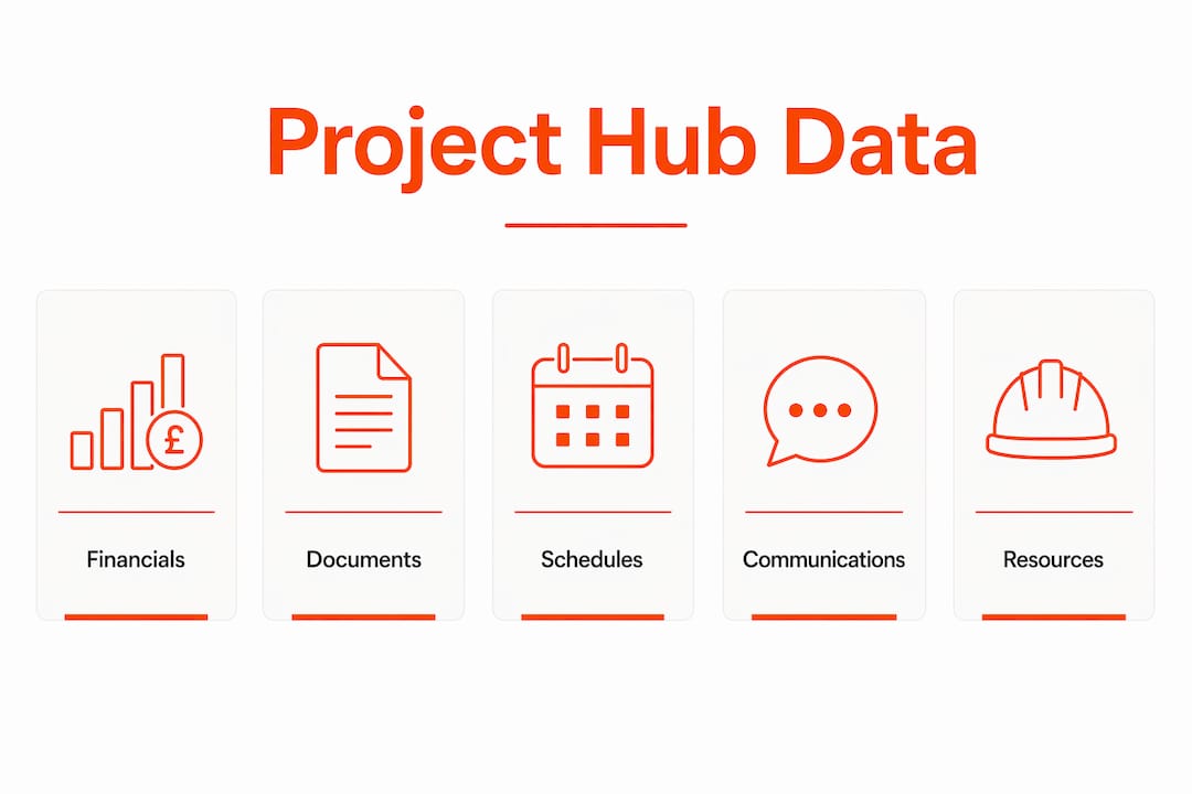 Infographic showing centralised construction project hub data types