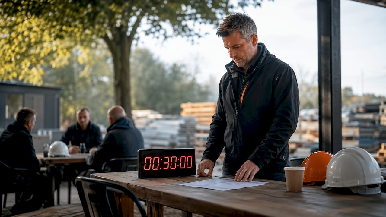 Project manager setting timer during site meeting