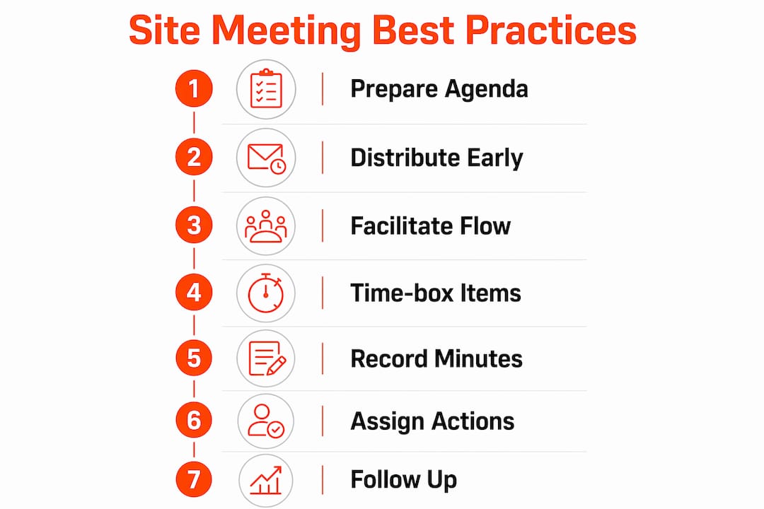 Infographic illustrating site meeting best practices steps