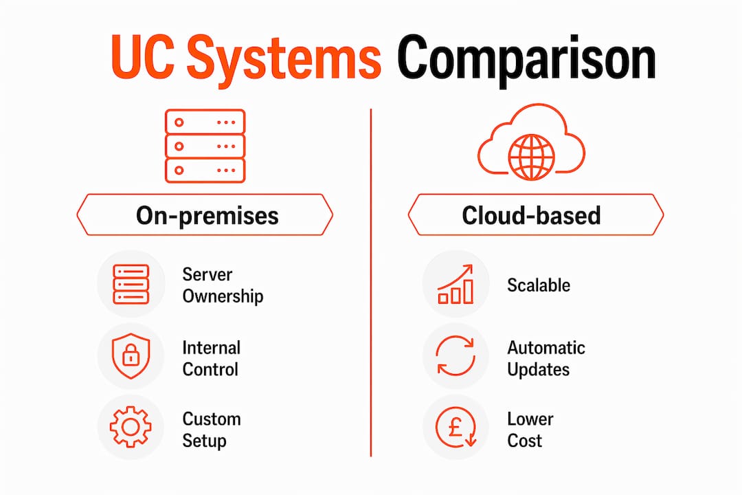 Infographic comparing on-premises and cloud UC systems
