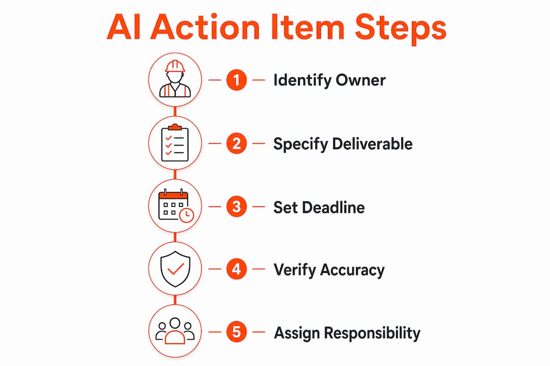 Infographic showing steps to validate AI-generated action items